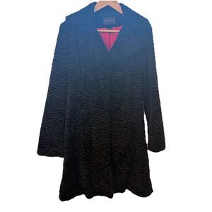 White House Black Market Black Faux Persian Fur Coat Glam Size Small